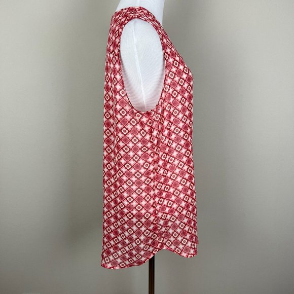 Kut From The Kloth Top Womens Large Floral Geo Button Up Sleeveless V-Neck Sheer - Picture 4 of 13